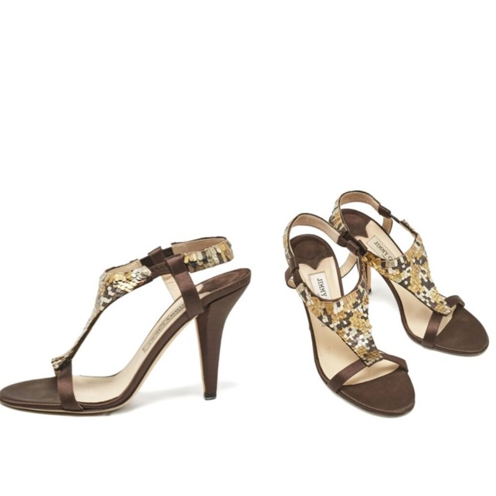Authentic Pre-Owned Brown Sequin Jimmy Choo Sandal Heels sz 7